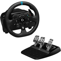 Logitech G923 Racing Wheel And Pedals, Trueforce Feedback, Responsive Driving Design, Dual Clutch Launch Control, Genuine Leather, For Xbox One, Pc, Black