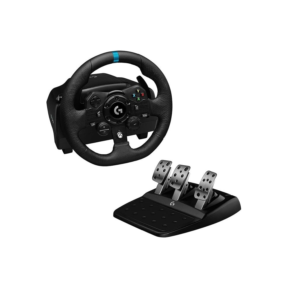Logitech G923 Racing Wheel And Pedals, Trueforce Feedback, Responsive Driving Design, Dual Clutch Launch Control, Genuine Leather, For Xbox One, Pc, Black