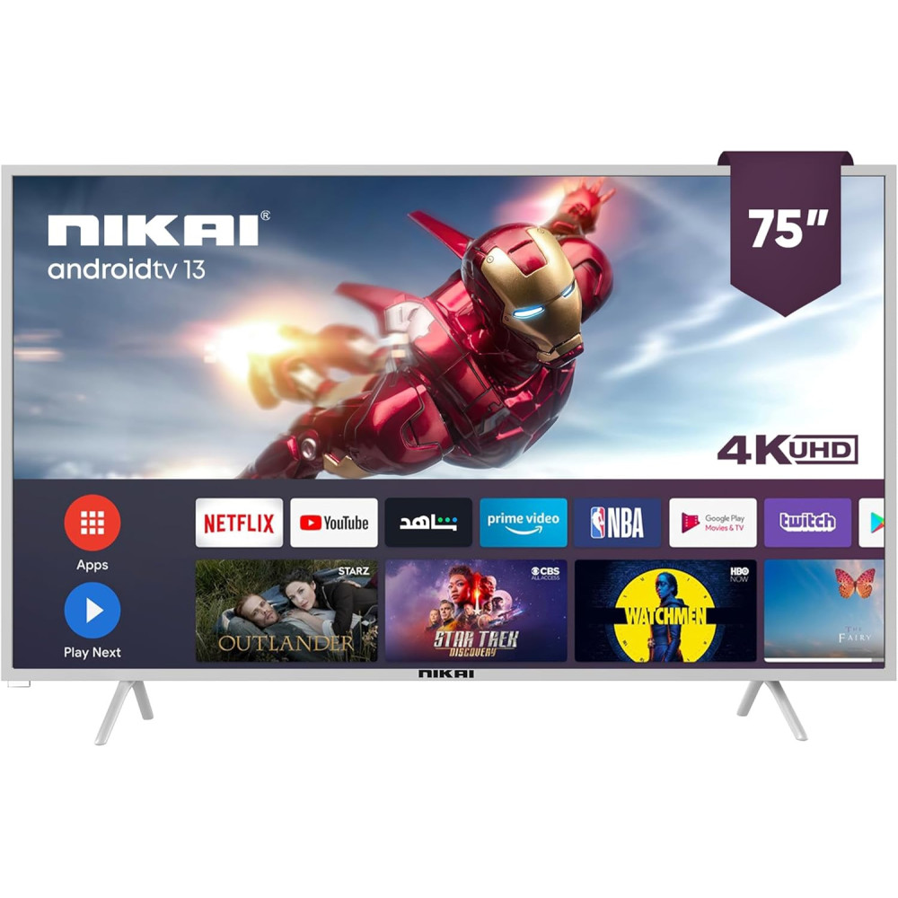 Nikai 75 Inch 4K UHD Android TV, Android 13, Bezel-Free Frameless Design, Powerful A55 Quad-Core Processor, Netflix, Prime Video, YouTube And Web Browsing, UHD75SLEDT