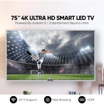 Nikai 75 Inch 4K UHD Android TV, Android 13, Bezel-Free Frameless Design, Powerful A55 Quad-Core Processor, Netflix, Prime Video, YouTube And Web Browsing, UHD75SLEDT