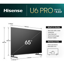 Hisense 65-Inch Class U6 Series Mini-LED ULED 4K UHD Google Smart TV (65U6N, 2024 Model) - QLED, Motion Rate 240, HDR 10+, Full Array Local Dimming, Game Mode Plus, Alexa Compatibility