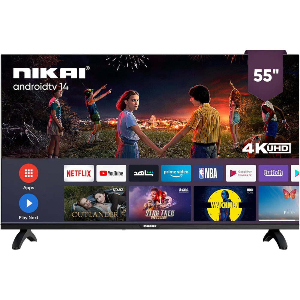 Nikai 55Inch Ultra HD 4K Smart LED TV, Android 14, Built-in WiFi, 60Hz Refresh Rate, Quad-Core Processor, 3 HDMI Ports, 2 USB Ports, Slim Frame, UHD5510SLED
