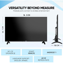 Nikai 32 Inch Smart LED TV, HD 1366 x 768 Resolution, Android TV With Wi-Fi And DLNA, Quad-Core Processor, 16W Speaker Power, 2x HDMI, 2x USB, Netflix, YouTube, Shahid, NTV3200SLEDK