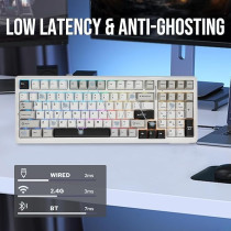 Epomaker X Aula F99 Wireless Mechanical Keyboard, Hot Swappable Gasket Custom Gaming Keyboard With Five-Layer Padding, Bluetooth/2.4Ghz/Usb-C, 8000Mah Battery (White Grey, Graywood V3 Switch)