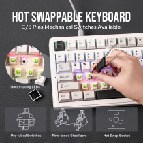 Epomaker X Aula F99 Wireless Mechanical Keyboard, Hot Swappable Gasket Custom Gaming Keyboard With Five-Layer Padding, Bluetooth/2.4Ghz/Usb-C, 8000Mah Battery (White Grey, Graywood V3 Switch)