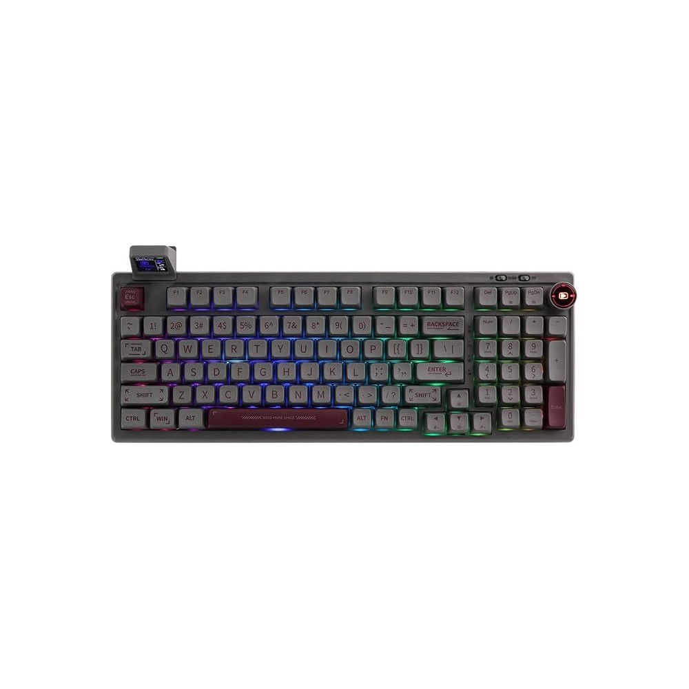 Epomaker Rt100 97 Keys Gasket Bt5.0/2.4G/Usb-C Mechanical Keyboard With Customizable Display Screen, Knob, Hot Swappable Socket, 5000Mah Battery For Win/Mac(Rt100 Grey, Gateron Pro Yellow