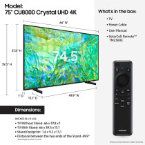 Samsung Smart TV, Crystal UHD 4K, 75 Inch, Titan Gray, Crystal Processor 4K, Airslim, Dynamic Crystal Color, UA75CU8000