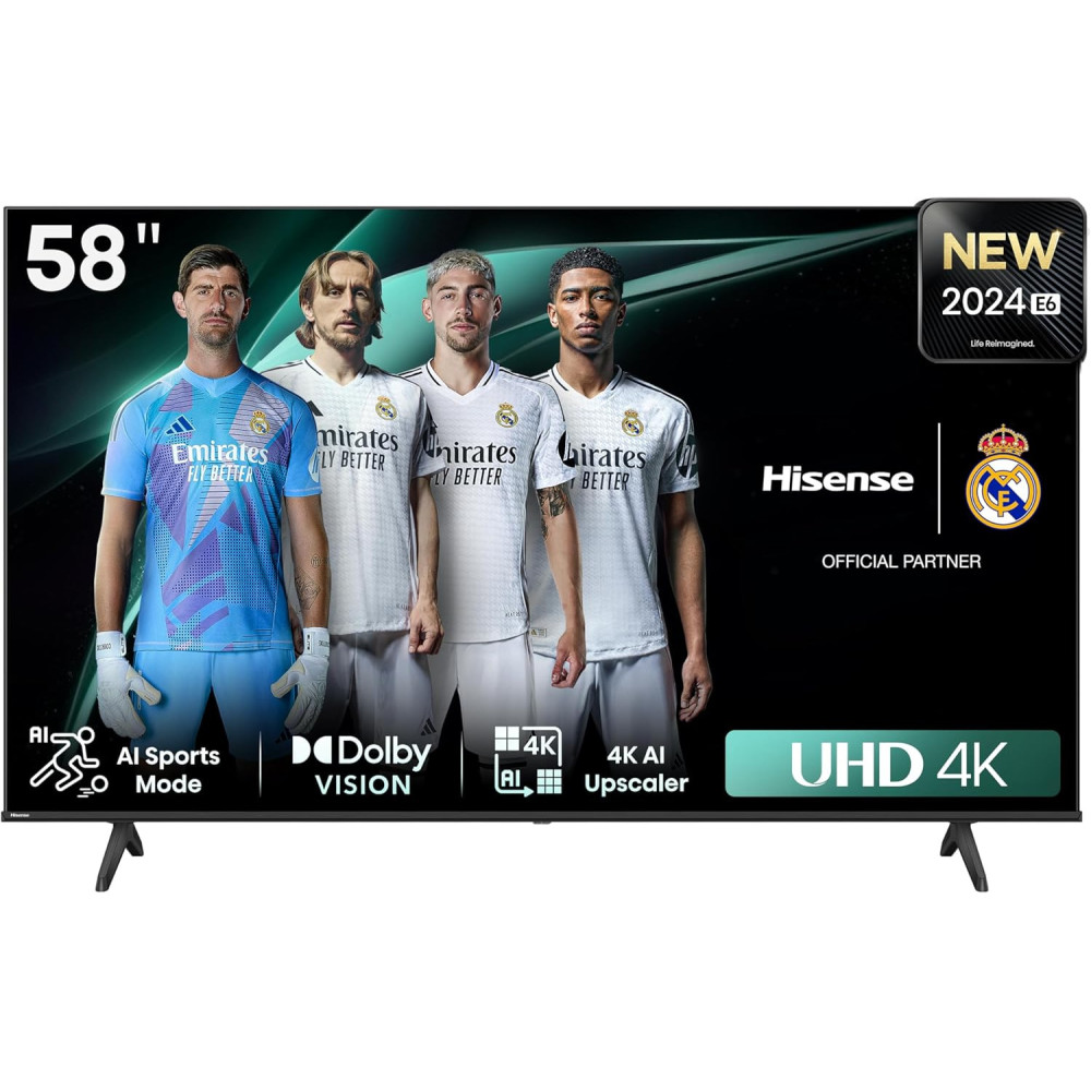 Hisense 58 inch Smart TV UHD 4K E6N-Dolby Vision,Game Mode Plus,Smooth Motion with MEMC,AI Sports Mode, Voice Control, Share to TV, Youtube, Netflix, Disney+, Shahid and Anghami,58E6N