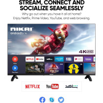 Nikai 55 Inch 4K Ultra HD Smart LED TV, Android 14, 1GB RAM, 8GB Storage, Quad Core Processor, Built-in WiFi, USB and HDMI Ports, Slim Frame –55NK4KSLED