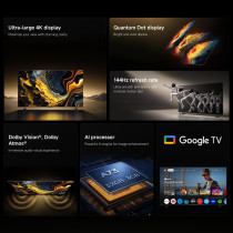 Xiaomi TV Max 85 2025 Ultra-large 4K display Quantum Dot display 144Hz refresh rate, Dolby Vision, Dolby Atmos®¹ AI processor Google TV