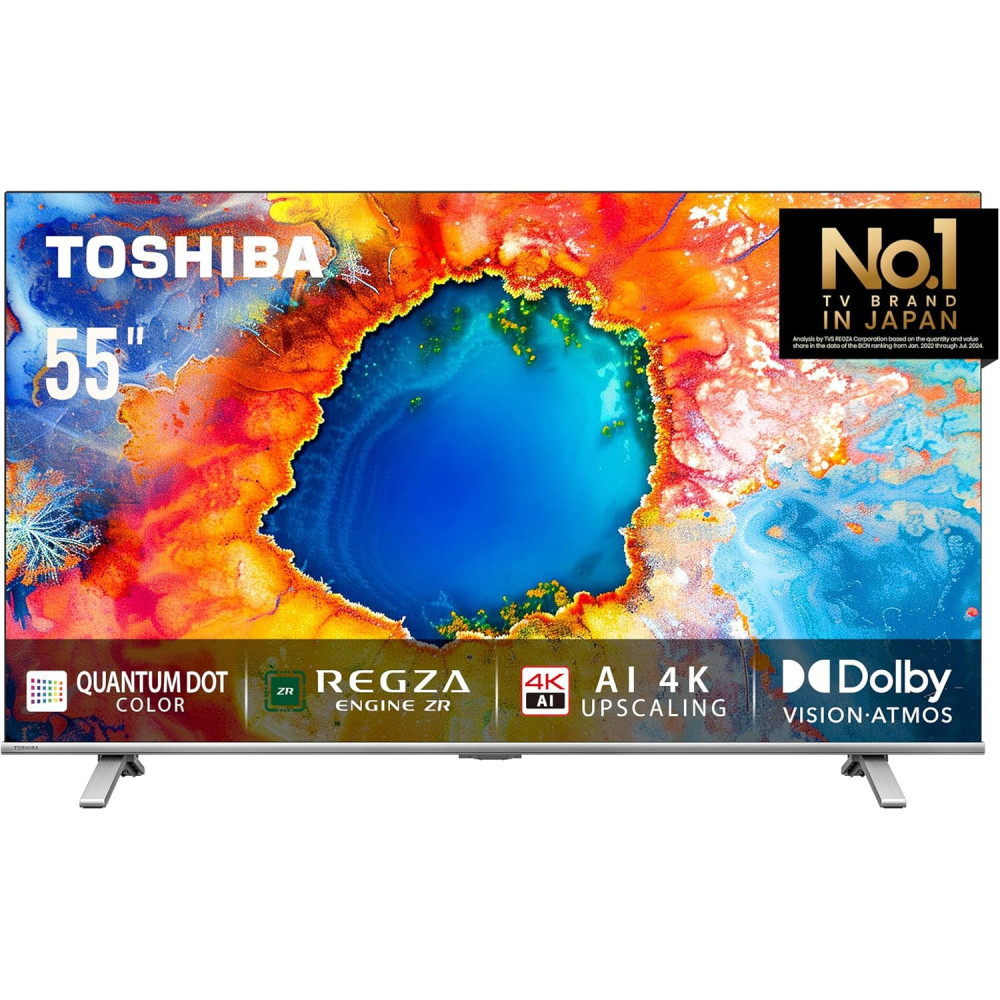 Toshiba 55 inch Native 60Hz VRR QLED Smart TV C450M -Quantom Dot Colour, AI 4K Upscaling, Anti-tip Clip, REGZA Power Audio, Game Mode, Sports Mode, Ultimate Motion, Dolby Vision Atmos