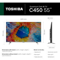 Toshiba 55 inch Native 60Hz VRR QLED Smart TV C450M -Quantom Dot Colour, AI 4K Upscaling, Anti-tip Clip, REGZA Power Audio, Game Mode, Sports Mode, Ultimate Motion, Dolby Vision Atmos