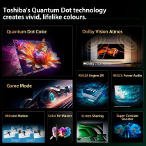 Toshiba 55 inch Native 60Hz VRR QLED Smart TV C450M -Quantom Dot Colour, AI 4K Upscaling, Anti-tip Clip, REGZA Power Audio, Game Mode, Sports Mode, Ultimate Motion, Dolby Vision Atmos