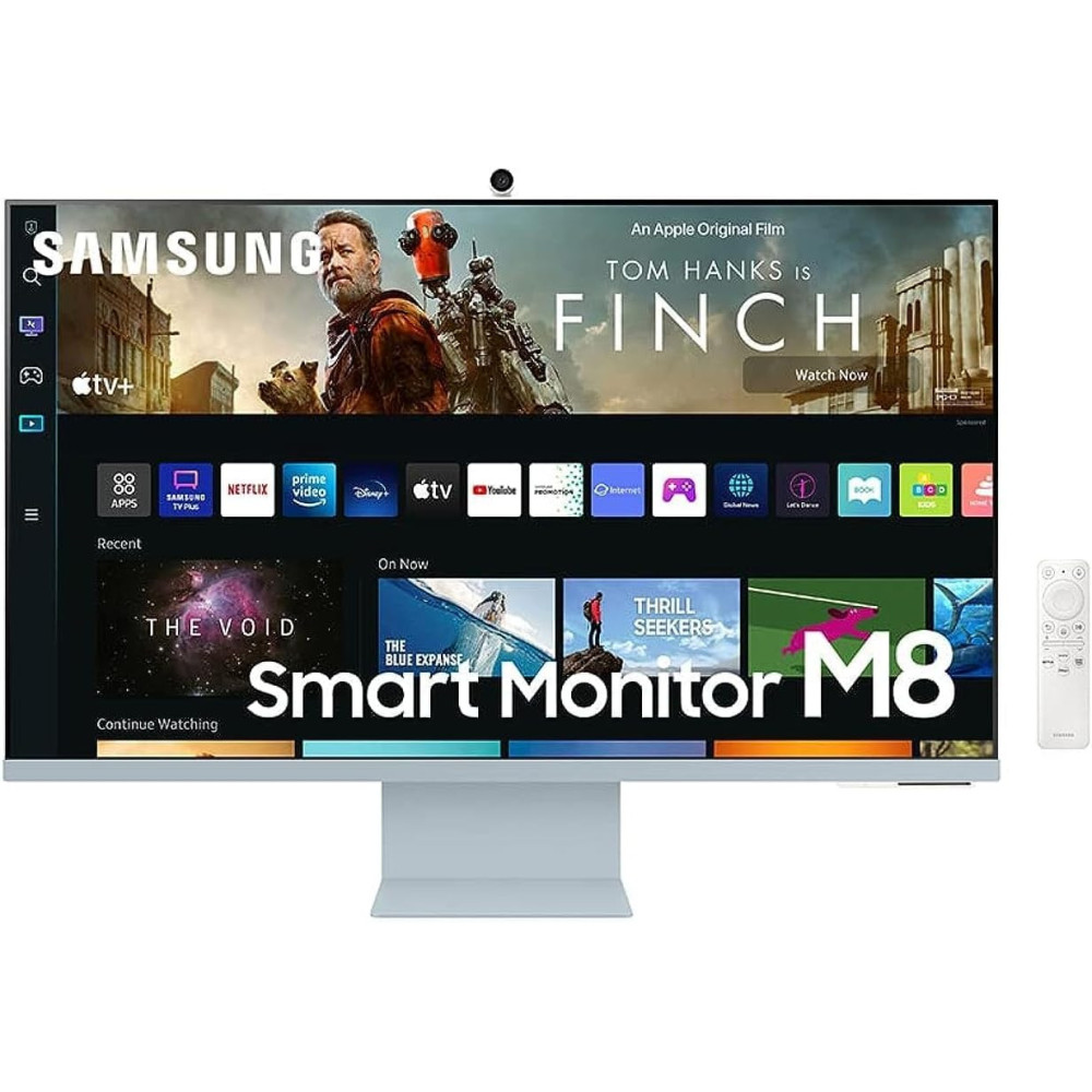 SAMSUNG M8 Series 32-Inch 4K UHD Smart Monitor and Streaming TV with Slim-fit Webcam for PC-Less Experience, Netflix, HBO, Prime VOD and More, Apple Airplay, WIFI, BT, Built-in Speakers, 2022, Blue