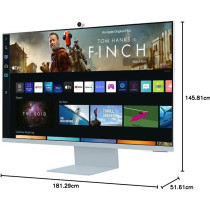 SAMSUNG M8 Series 32-Inch 4K UHD Smart Monitor and Streaming TV with Slim-fit Webcam for PC-Less Experience, Netflix, HBO, Prime VOD and More, Apple Airplay, WIFI, BT, Built-in Speakers, 2022, Blue