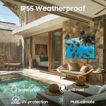 SYLVOX 55 inch Smart TV Compatible with Google TV, 4K LED 2000 Nit Brightness Partially Sunlight Readable Outdoor TV with Voice Remote, Screencast, IP55 Waterproof TV for Home Terrace Garden