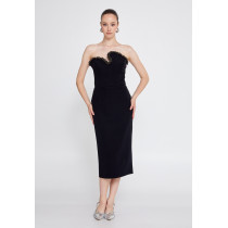 Strapless Midi Crepe Column Regular Evening Dress