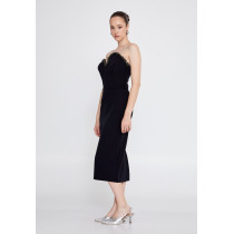 Strapless Midi Crepe Column Regular Evening Dress