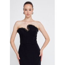 Strapless Midi Crepe Column Regular Evening Dress