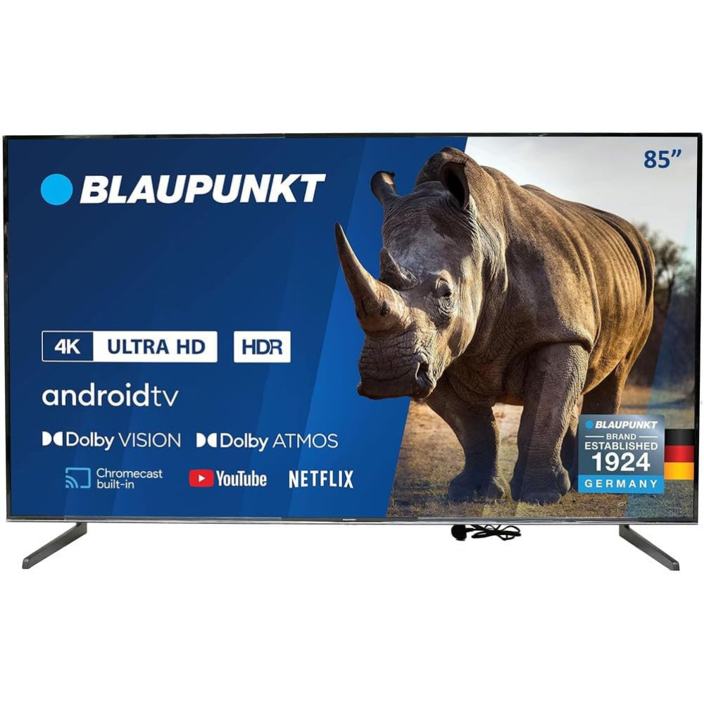 Blaupunkt 85 Inch TV 4K-UHD Smart TV Android TV Dolby Vision Dolby Atmos Bluetooth -85UB6210D, 189.9 x 45.1 x 117.16 Cm, Black