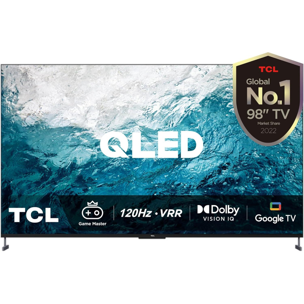 TCL 98 Inch 4K QLED HDR 10+ Ultra HD Smart TV Game Master Dolby Vision IQ-Atmos Onkyo Audio Quantum Dot Technology 120HZ VRR 98C735, Black