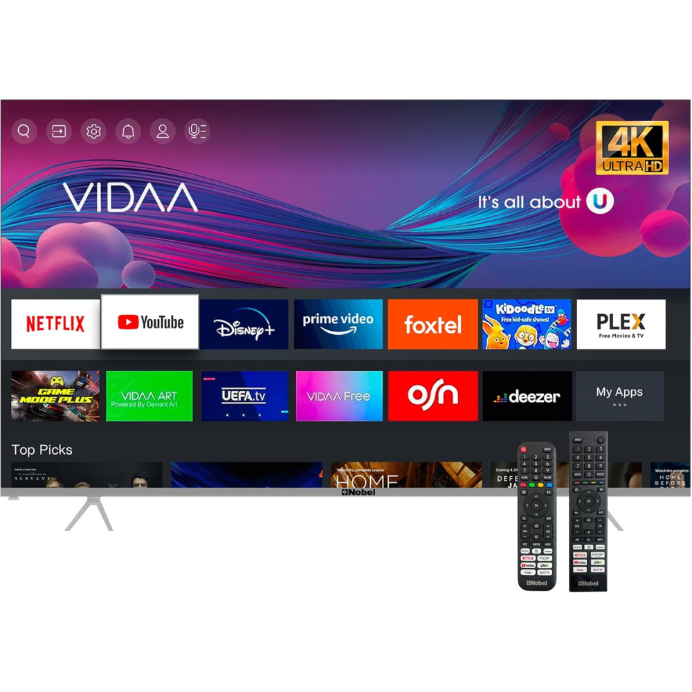 Nobel 75 Inch 4K UHD Frameless Smart LED TV With Android 13, HDR, HDMI And USB Ports, LAN, Coaxial Input, Built-In Speakers, Wi-Fi, Ultra Slim DLED, Whale TVOS For Streaming UHD75VIDS Black