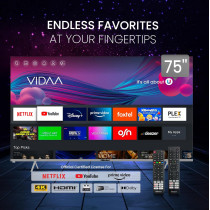 Nobel 75 Inch 4K UHD Frameless Smart LED TV With Android 13, HDR, HDMI And USB Ports, LAN, Coaxial Input, Built-In Speakers, Wi-Fi, Ultra Slim DLED, Whale TVOS For Streaming UHD75VIDS Black
