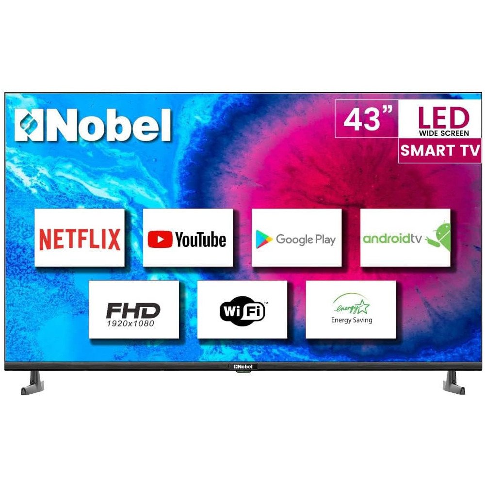 Nobel Led - Flat Frame Less Black 43 Inches Fhd Smart Android DVB-T2, NTV43FHD