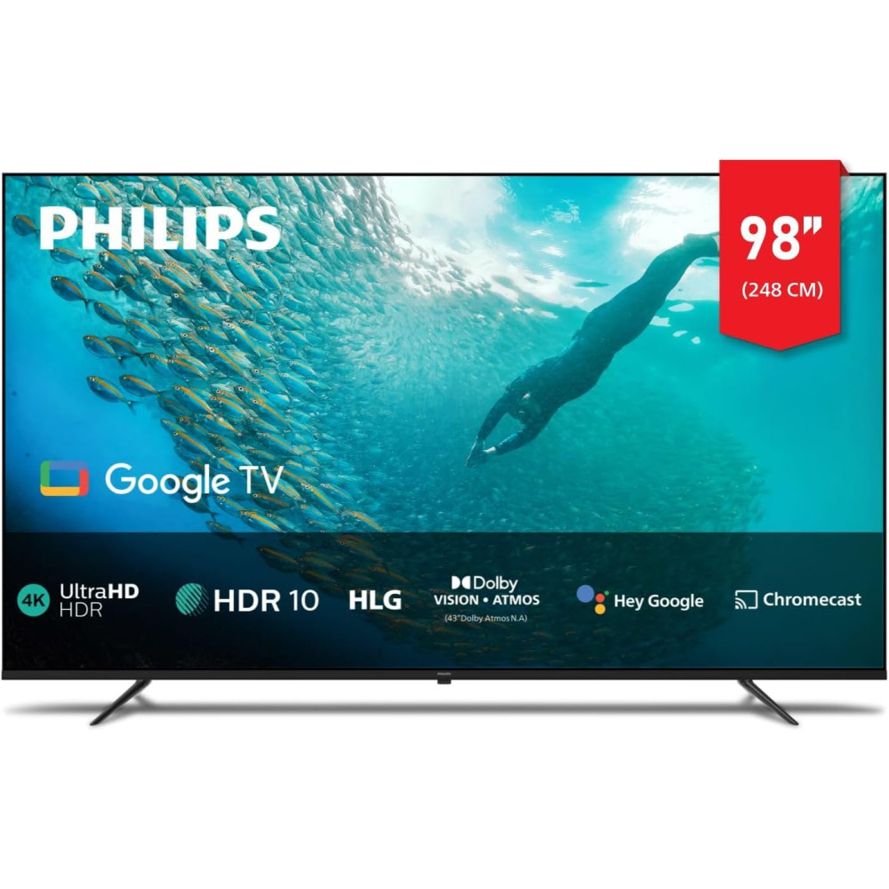 Philips 98 Inch 4K Smart Google TV 7100 Series 98PUT7129/56, Dolby Vision + HDR 10, google voice Assistant, You tube, Netflix, Shahid