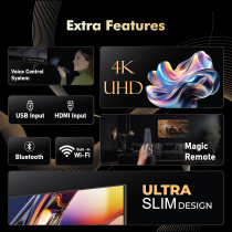 SPJ 55 Inch 4K Ultra HD LED Smart WebOS TV, Dolby Audio, Magic Remote, Apple AirPlay, WIFI/HDMI/USB Ports, WebOS Smart TV, Apps - YouTube/Netflix/Prime Black, 4KS55BLX