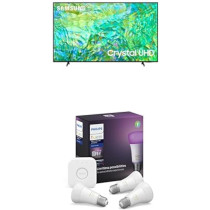 Samsung 55 Inch TV Crystal UHD 4K AirSlim Crystal Processor 4K - UA55CU8100UXZN, Bundled With Philips Hue Ambiance LED Smart Bulb - Starter Kit (3 Bulbs And Bridge)