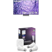 Samsung Smart TV, Neo QLED 8K, QN700C, 55 Inch, Titan Black, 2023, Dolby Atmos, QA55QN700CUXZN Bundled With Philips Hue Ambiance LED Smart Bulb - Starter Kit (3 Bulbs And Bridge)