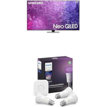 Samsung 50 Inch TV Neo QLED 4K Neural Quantum Processor 4K Anti Reflection - QA50QN90CAUXZN, Bundled With Philips Hue Ambiance LED Smart Bulb - Starter Kit (3 Bulbs And Bridge)