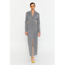 Long Sleeve Maxi Polyester Column Regular Casual Dress, Grey