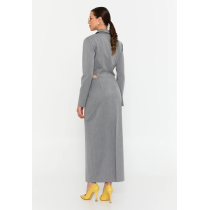 Long Sleeve Maxi Polyester Column Regular Casual Dress, Grey