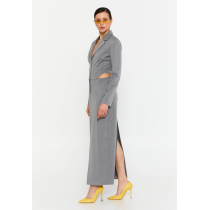 Long Sleeve Maxi Polyester Column Regular Casual Dress, Grey