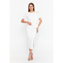 Short Sleeve Midi Polyester Column Regular Evening Dress, White