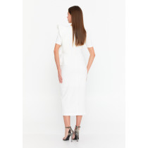 Short Sleeve Midi Polyester Column Regular Evening Dress, White
