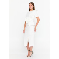 Short Sleeve Midi Polyester Column Regular Evening Dress, White