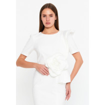 Short Sleeve Midi Polyester Column Regular Evening Dress, White