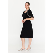 Short Sleeve Midi Polyester Column Regular Evening Dress