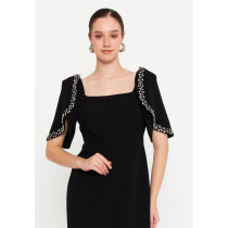 Short Sleeve Midi Polyester Column Regular Evening Dress