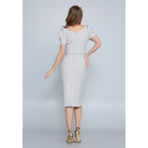 Short Sleeve Midi Crepe Column Regular Evening Dress