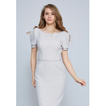 Short Sleeve Midi Crepe Column Regular Evening Dress