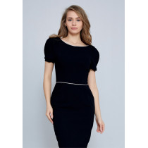 Short Sleeve Midi Crepe Column Regular Evening Dress