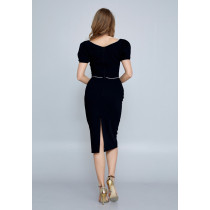 Short Sleeve Midi Crepe Column Regular Evening Dress