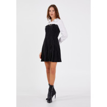 Long Sleeve Mini Polyester Column Regular Casual Dress, Black And White