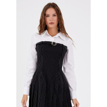 Long Sleeve Mini Polyester Column Regular Casual Dress, Black And White