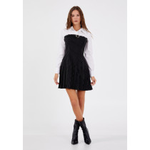 Long Sleeve Mini Polyester Column Regular Casual Dress, Black And White