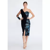 One Shoulder Midi Crepe...